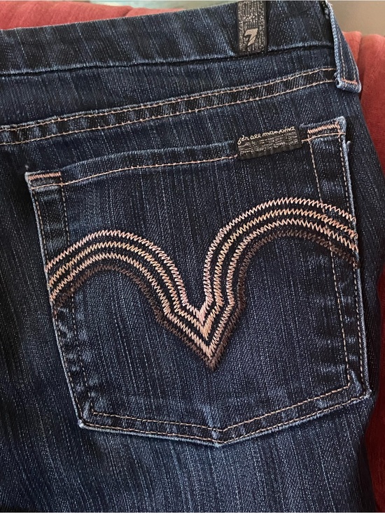 7 For All Mankind Denim - 7 For All Mankind Dark Blue Straight Leg Jeans with Contrast Stitching